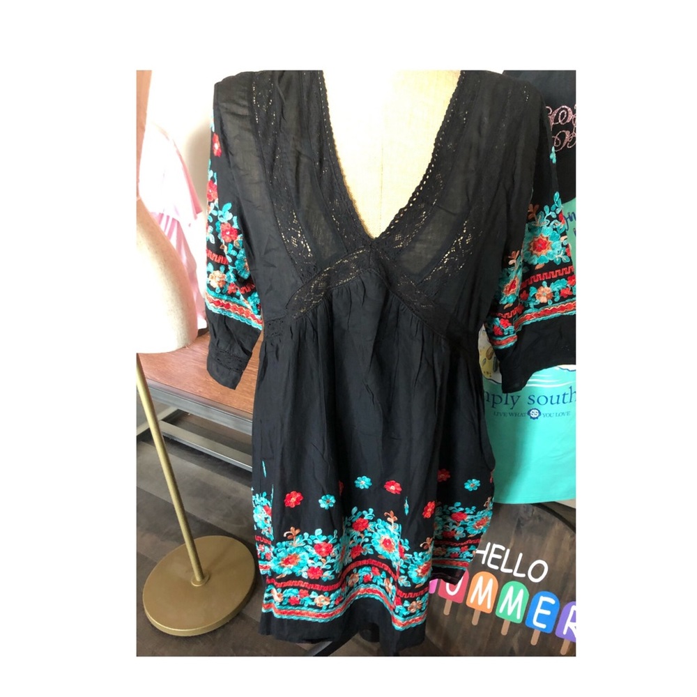 Umgee Black Embroidered Dress